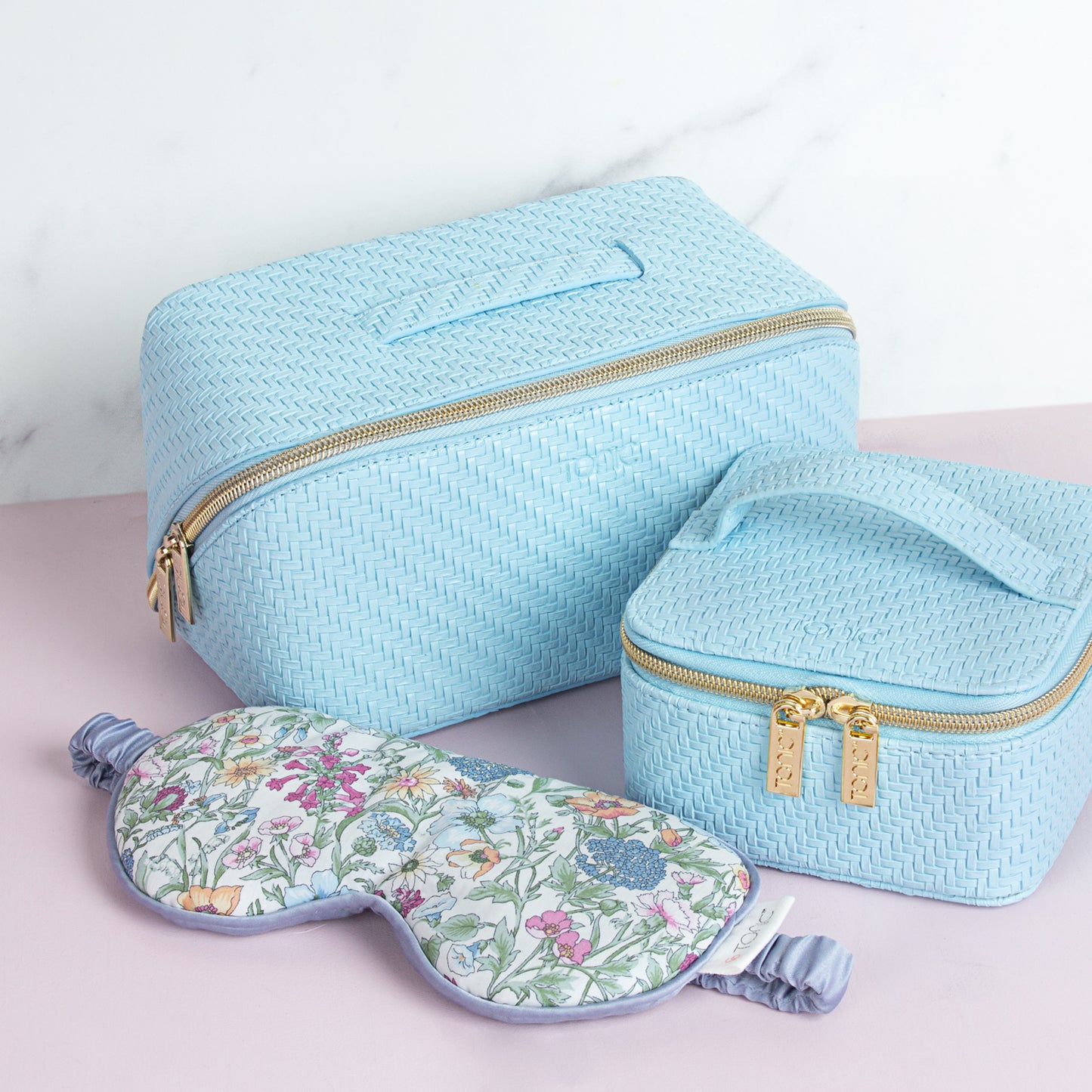 Medium Beauty Bag - Herringbone Bluebell