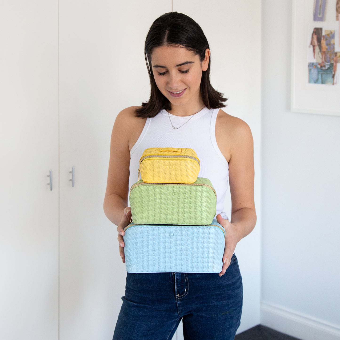 Small Beauty Bag - Herringbone Lemon