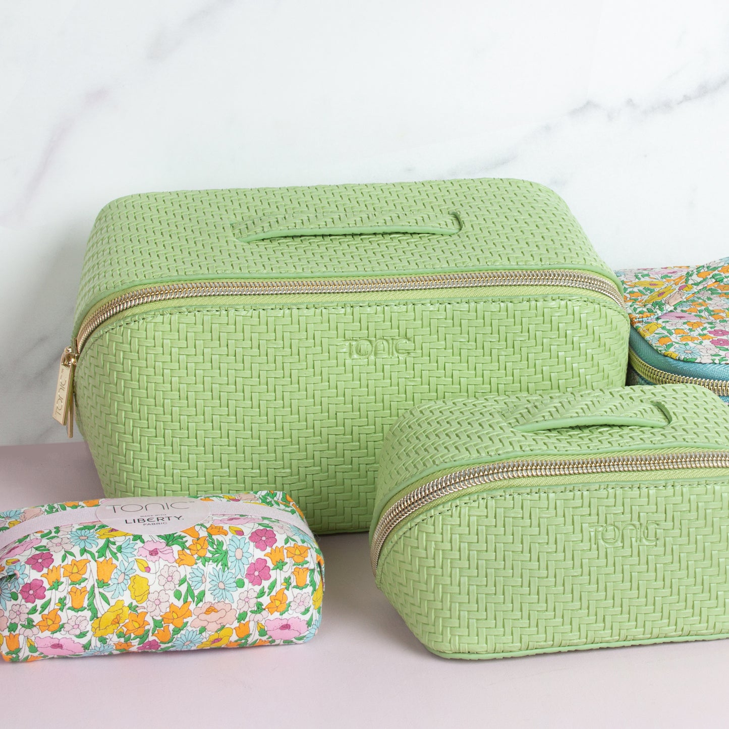 Medium Beauty Bag - Herringbone Pistachio