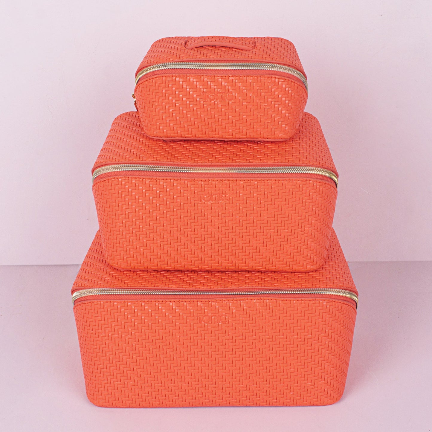 Large Beauty Bag - Herringbone Tangerine