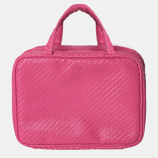 Hanging Cosmetic Bag - Herringbone Raspberry