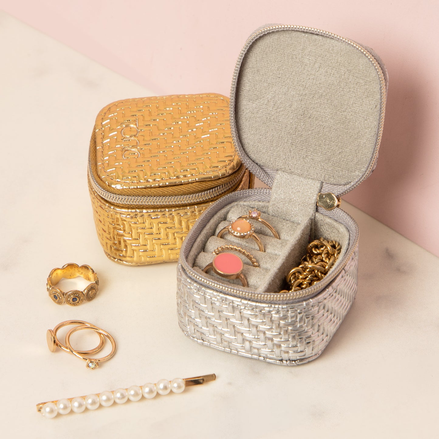 Mini Jewellery Cube - Herringbone Silver