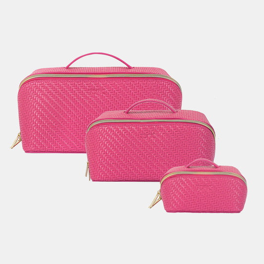 Herringbone Beauty Bag Set of 3 - Raspberry