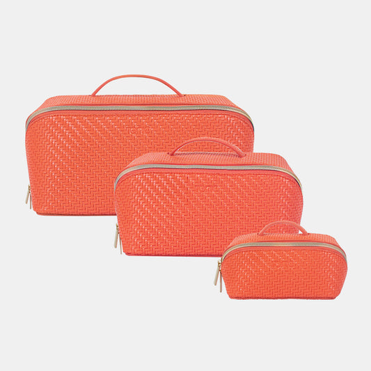 Herringbone Beauty Bag Set of 3 - Tangerine