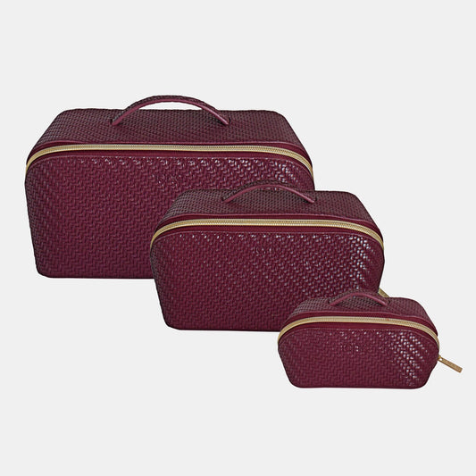 Herringbone Beauty Bag Set of 3 - Plum